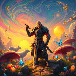 A fantastical scene from Iskai's world, showcasing a vibrant, otherworldly landscape filled with lush, glowing flora and mystical creatures