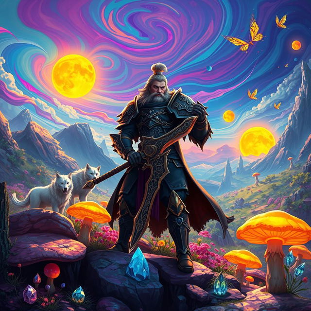 A fantastical scene from Iskai's world, showcasing a vibrant, otherworldly landscape filled with lush, glowing flora and mystical creatures