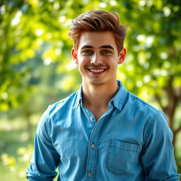 A handsome young man standing confidently with striking features and a warm smile