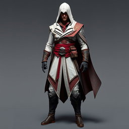 A full suit of an assassin inspired by the Assassin's Creed universe, featuring a very short hood that adds a unique twist to the classic design