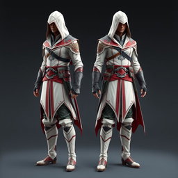 A full suit of an assassin inspired by the Assassin's Creed universe, featuring a very short hood that adds a unique twist to the classic design