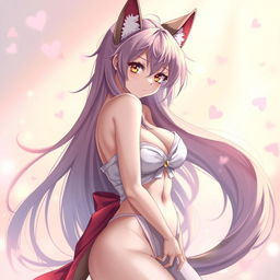 A sensual and alluring anime-style neko girl, depicted in a provocative pose with flowing, vibrant hair