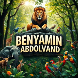 A serene forest scene featuring the name 'BENYAMIN ABDOLVAND' prominently displayed in an artistic font