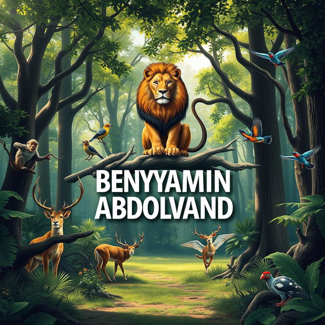 A serene forest scene featuring the name 'BENYAMIN ABDOLVAND' artistically placed in the center