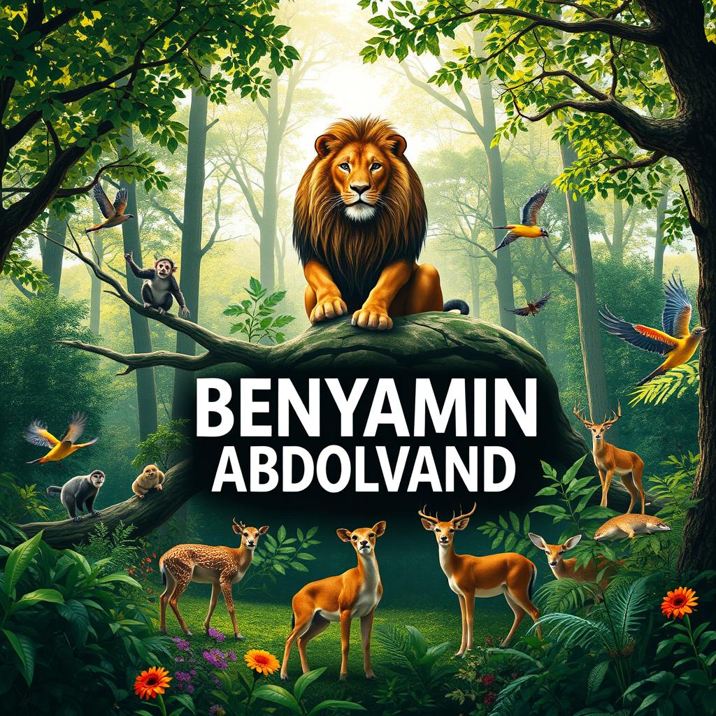 A serene forest scene featuring the name 'BENYAMIN ABDOLVAND' artistically placed in the center