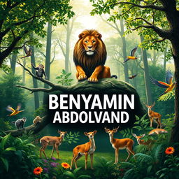 A serene forest scene featuring the name 'BENYAMIN ABDOLVAND' artistically placed in the center