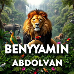 A majestic lion placed above the name 'BENYAMIN ABDOLVAN', with its powerful body partially overlapping the name