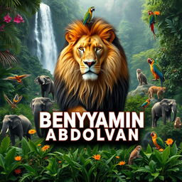 A majestic lion placed above the name 'BENYAMIN ABDOLVAN', with its powerful body partially overlapping the name