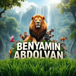 A vibrant artistic scene featuring the name 'BENYAMIN ABDOLVAN' prominently displayed in the center