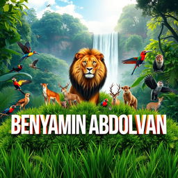 A vibrant artistic scene featuring the name 'BENYAMIN ABDOLVAN' prominently displayed in the center