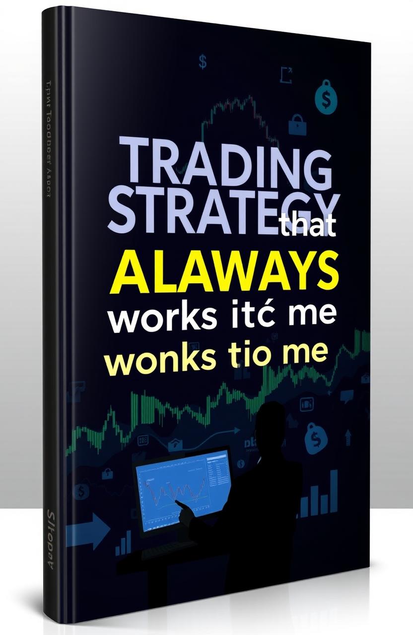 A sleek and professional eBook cover design featuring the title 'Trading Strategy that ALWAYS works for me' prominently displayed in bold, modern typography