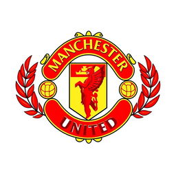 A beautiful and detailed logo design for Manchester United Football Club, featuring the iconic red devil mascot, surrounded by laurel leaves