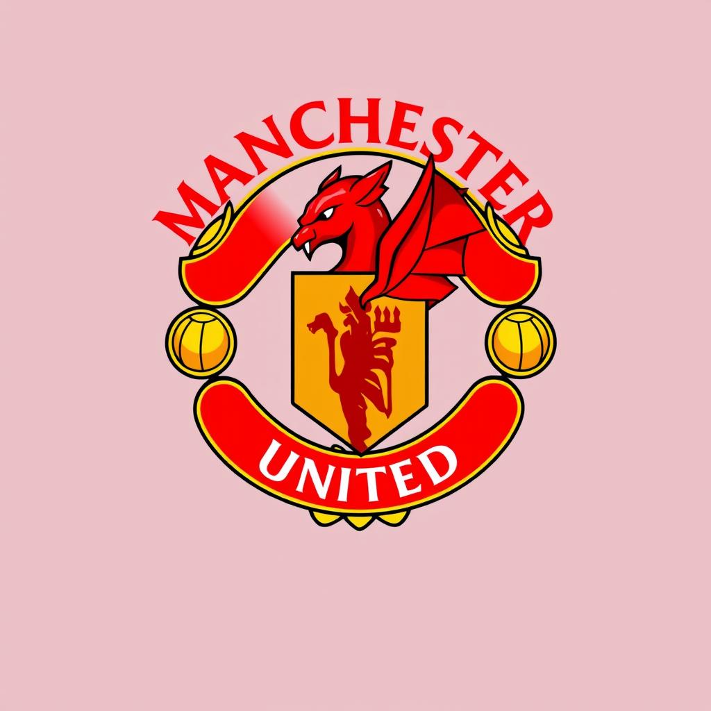 A beautiful and detailed logo design for Manchester United Football Club, featuring the iconic red devil mascot, surrounded by laurel leaves