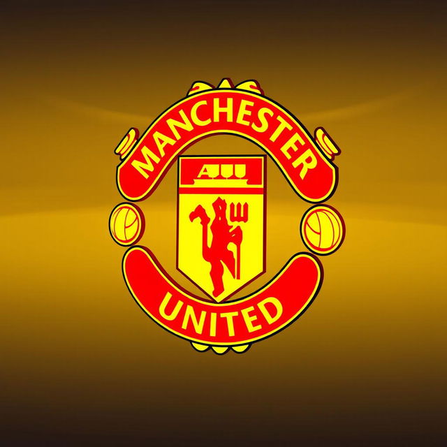 An advanced and beautiful logo design for Manchester United, featuring the iconic colors of red and yellow