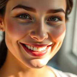 A close-up image of a person smiling, showcasing perfect, bright teeth without any overexposure or unusual effects