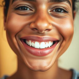 A close-up image of a person smiling, showcasing perfect, bright teeth without any overexposure or unusual effects