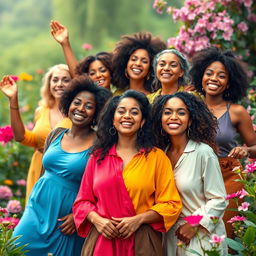 A group of diverse women on a transformative journey, showcasing their personal growth and beauty