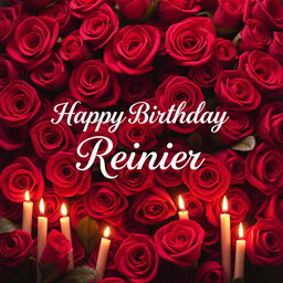 A beautiful birthday postcard featuring the text 'Happy Birthday Reinier' elegantly displayed in a stylish font