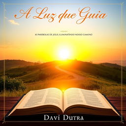 A serene and inspiring book cover for 'A Luz que Guia' with the subtitle 'As Parábolas de Jesus Iluminando Nosso Caminho'