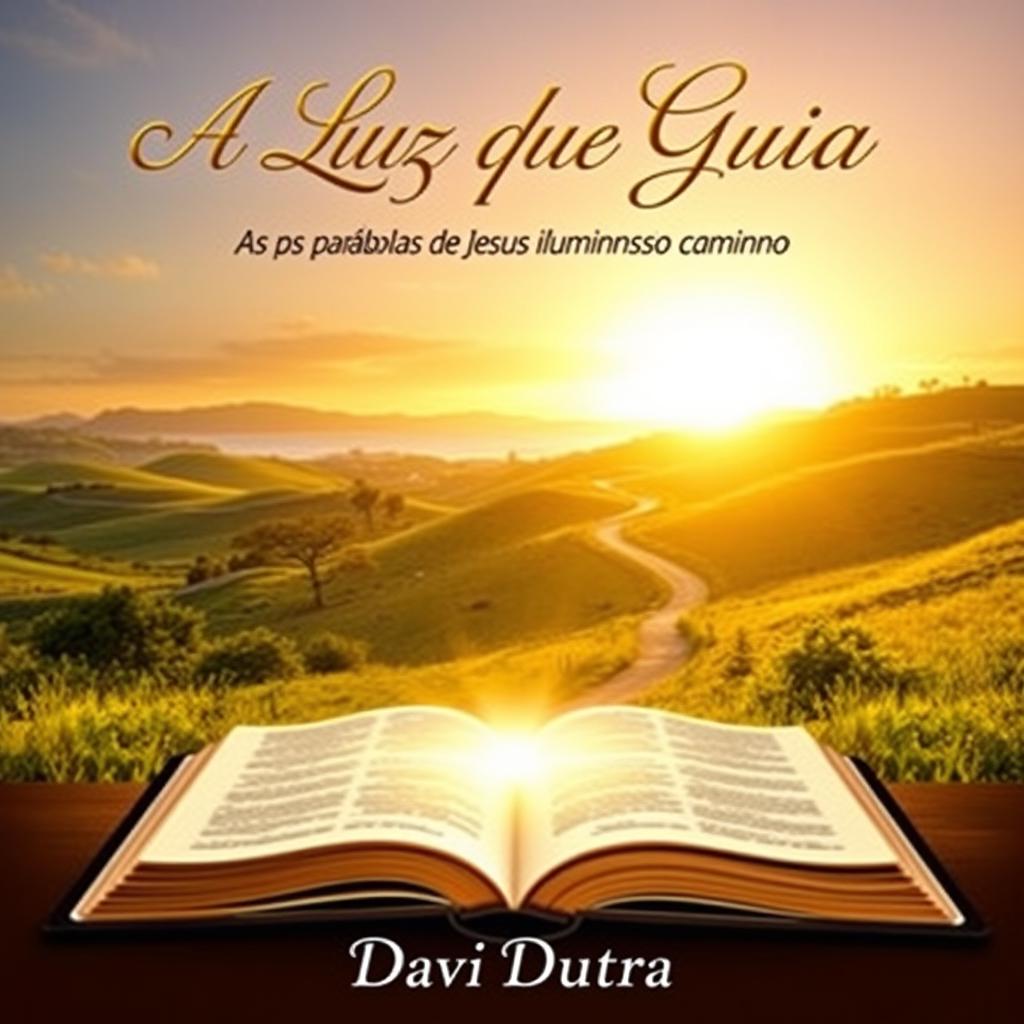 A serene and inspiring book cover for 'A Luz que Guia' with the subtitle 'As Parábolas de Jesus Iluminando Nosso Caminho'