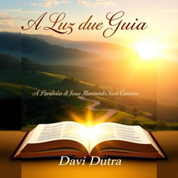 A serene and inspiring book cover for 'A Luz que Guia' with the subtitle 'As Parábolas de Jesus Iluminando Nosso Caminho'