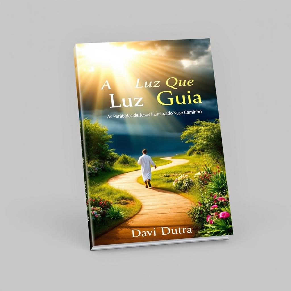 A captivating book cover design for 'A Luz Que Guia' with the subtitle 'As Parábolas de Jesus Iluminando Nosso Caminho'