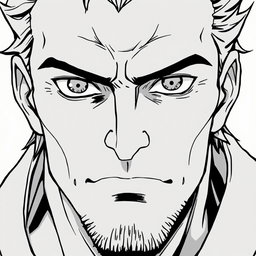 A 45-year-old male anti-hero with a battle-scarred and determined face, featuring piercing eyes