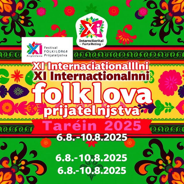 A vibrant and eye-catching poster for the "XI Internacionalni festival folklora prijateljstva Tarčin 2025"