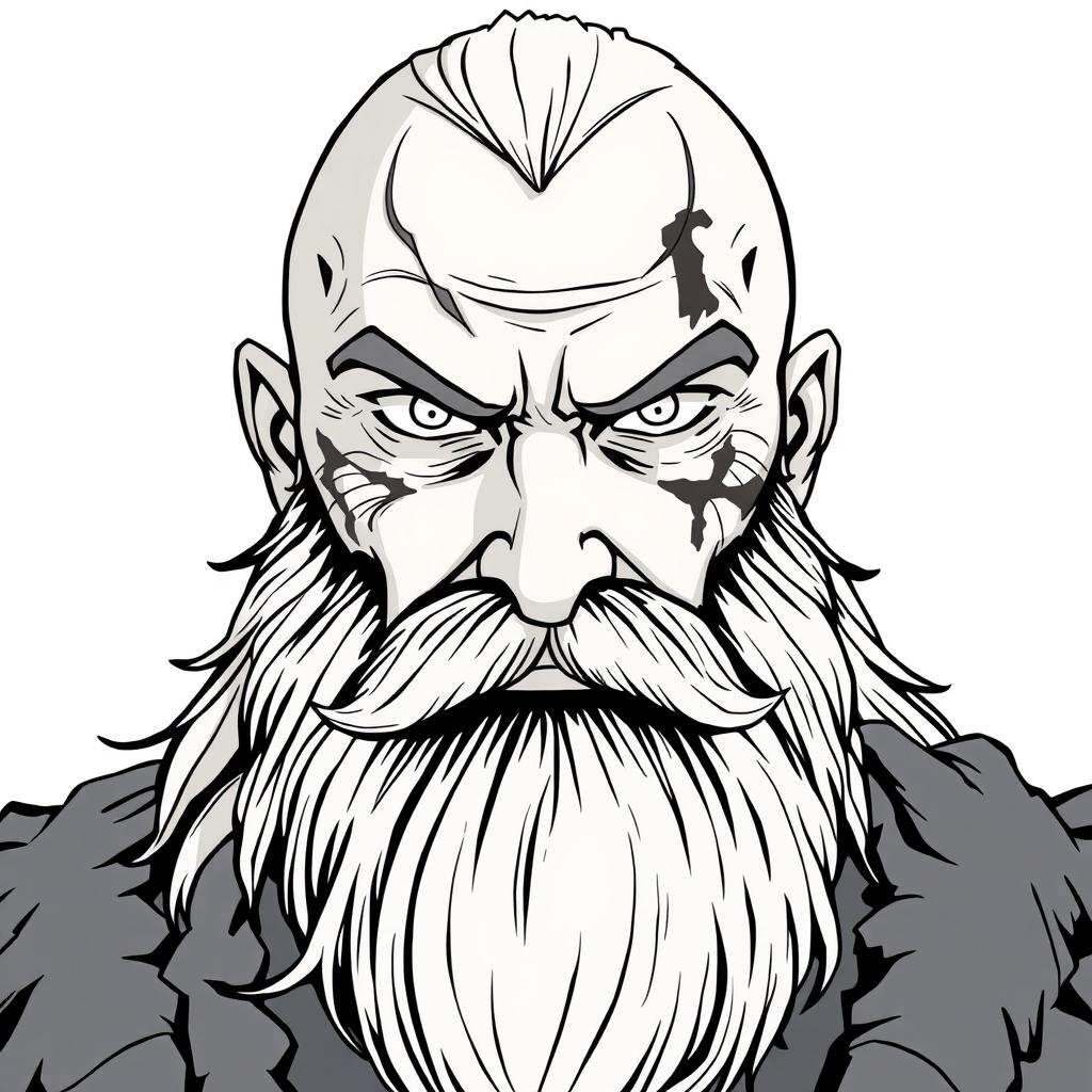 A 40-year-old man with a battle-scarred, determined face, showcasing a fierce expression