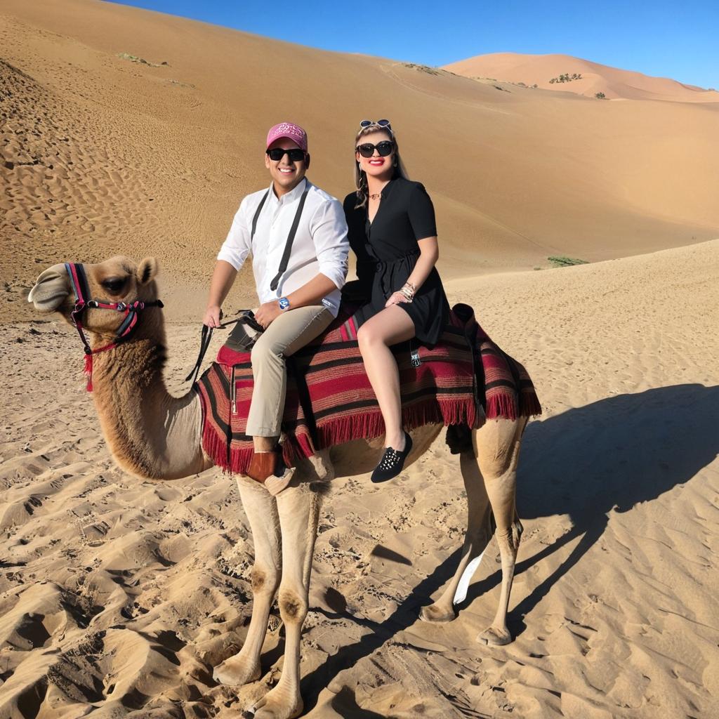 Edit current photo to add a camel head and make the camel standing.
