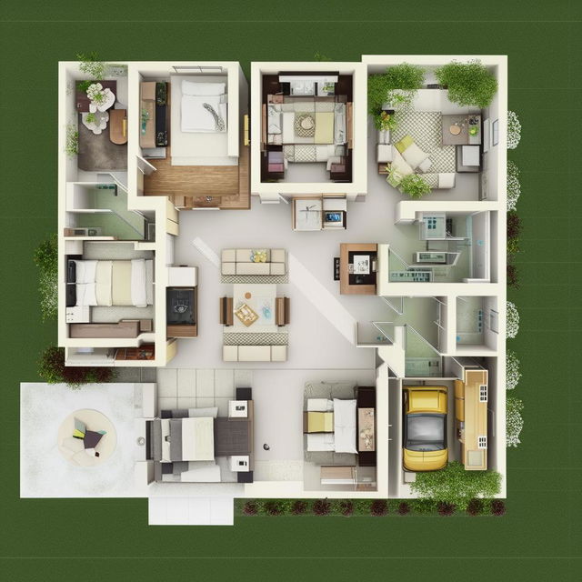 Generate a 1000 square feet home complete with detailed floor plan