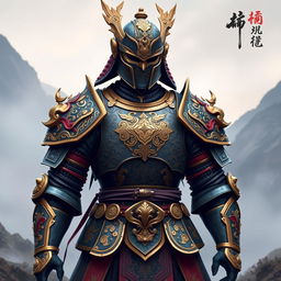 A detailed and intricate design of Ying armor, inspired by Asian mythology and aesthetics