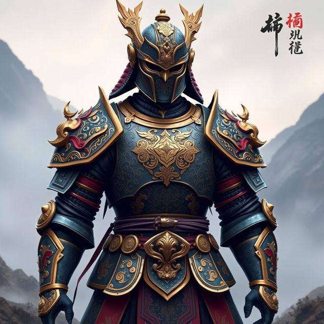 A detailed and intricate design of Ying armor, inspired by Asian mythology and aesthetics
