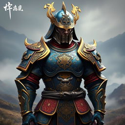 A detailed and intricate design of Ying armor, inspired by Asian mythology and aesthetics