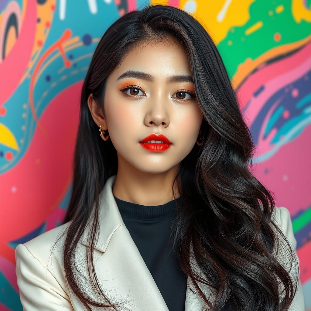 A stunning portrait of Kim Chaewon from the K-pop group LE SSERAFIM