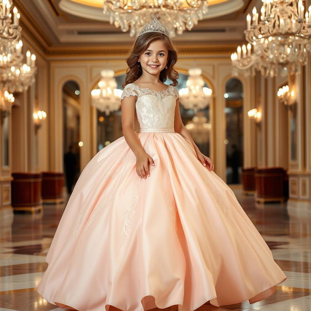 A beautiful girl elegantly dressed in a stunning ballgown, showcasing intricate details and flowing fabric
