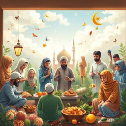 A visually captivating representation highlighting healthy lifestyles and prevention strategies against risky and violent behaviors, intertwined with Islamic teachings