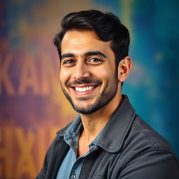 A stunning portrait of Reza Attaran, an Iranian actor and comedian, showcasing his charismatic personality