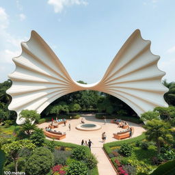 A unique architectural space resembling spread-out wings, designed for relaxation and gatherings