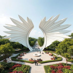 A unique architectural space resembling spread-out wings, designed for relaxation and gatherings