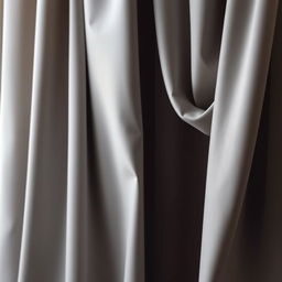 A beautiful gray curtain softly draped in a room, creating an elegant and calming atmosphere