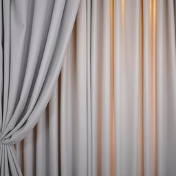 A beautiful gray curtain softly draped in a room, creating an elegant and calming atmosphere