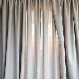 A beautiful gray curtain softly draped in a room, creating an elegant and calming atmosphere