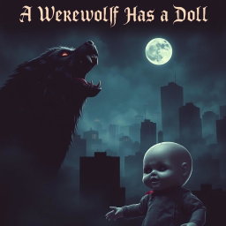 A thrilling and eerie poster featuring a menacing werewolf howling at the moon in a dark, urban cityscape at night