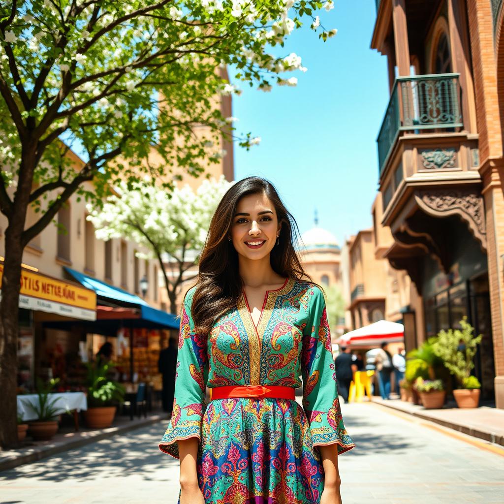 A beautiful woman standing in the picturesque city of Afous, located in Isfahan province, Iran
