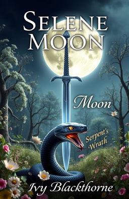 A captivating book cover design titled 'Selene Moon' with the subtitle 'The Serpent's Wrath'