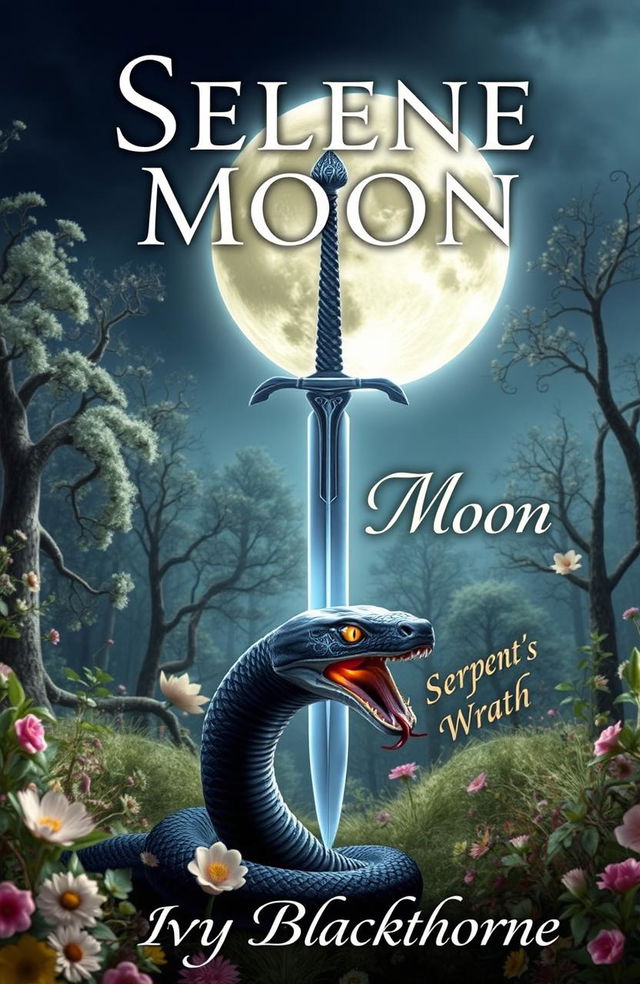A captivating book cover design titled 'Selene Moon' with the subtitle 'The Serpent's Wrath'