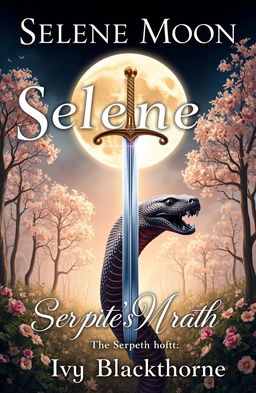 A captivating book cover design titled 'Selene Moon' with the subtitle 'The Serpent's Wrath'