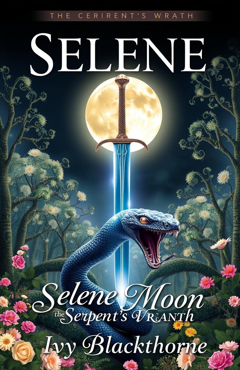 A captivating book cover design titled 'Selene Moon' with the subtitle 'The Serpent's Wrath'