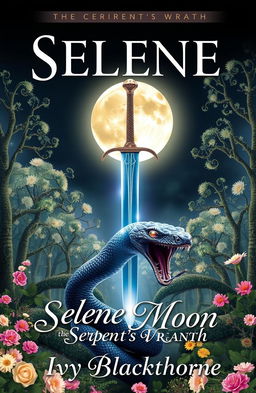 A captivating book cover design titled 'Selene Moon' with the subtitle 'The Serpent's Wrath'